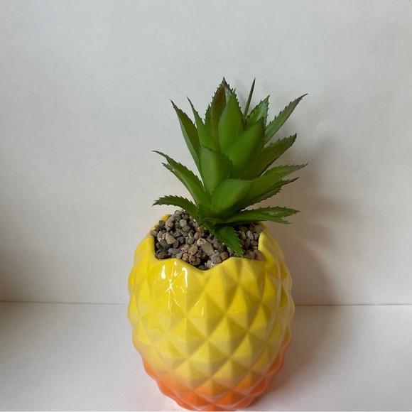 Garden Party Ceramic Pineapple Faux Succulent Planter Decor 9" Yellow/Orange - Picture 6 of 8